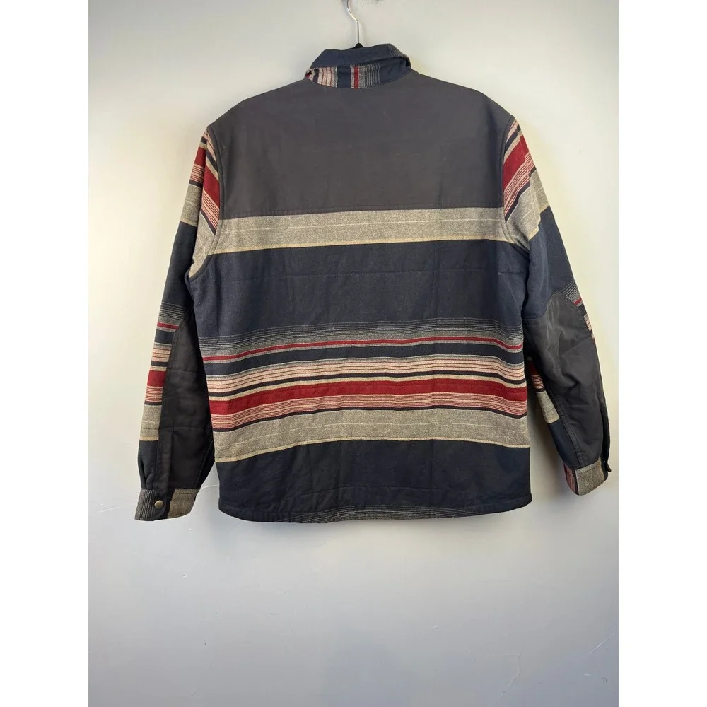 Eddie Bauer Blue‎ Striped Flannel Shirt Jacket Mens SZ L Heavyweight Shacket